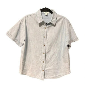 Forever 21 Chambray Button Denim Shirt Womens Dress Short Sleeve Size Medium